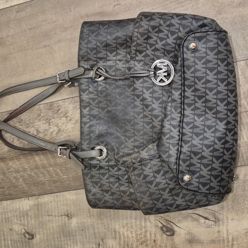 MK Michael Kors Signature Monogram Tote Bag Charcoal Gray